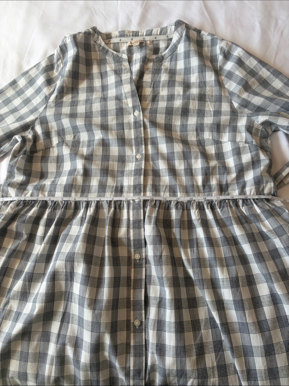 Barbour Gray and White Gingham Long Sleeve Maxi Dress with Waist Tie - Picture 5 of 12